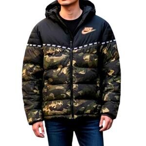 NIKE® Boys XL Full Zip Camouflage Puffer Jacket w/ Fleece Lining + Attached Hood
